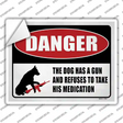 Warning Dog Has A Gun Novelty Rectangle Sticker Decal Small