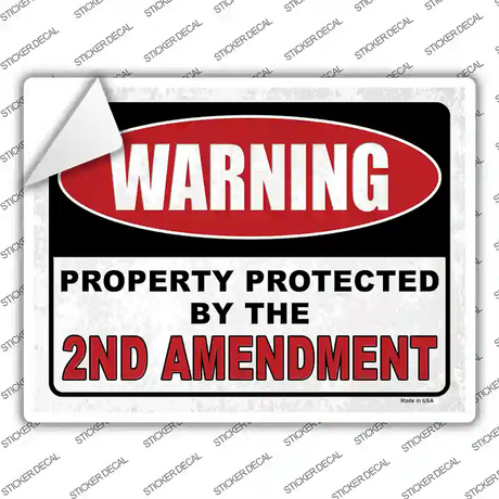 Warning Protected By the 2nd Novelty Rectangular Sticker Decal Small