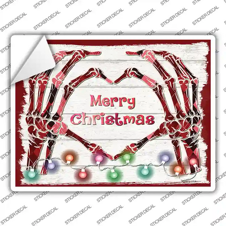 Merry Christmas Skeleton Hands Novelty Rectangle Sticker Decal Small