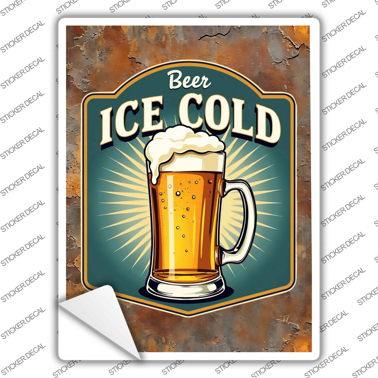 Beer Ice Cold Novelty Rectangle Sticker Decal P-4456s