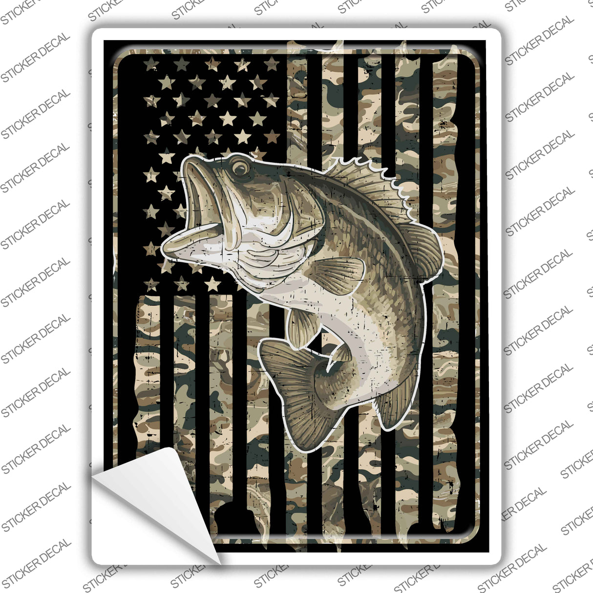 Camo Bass Flag Novelty Rectangle Sticker Decal P-4462s