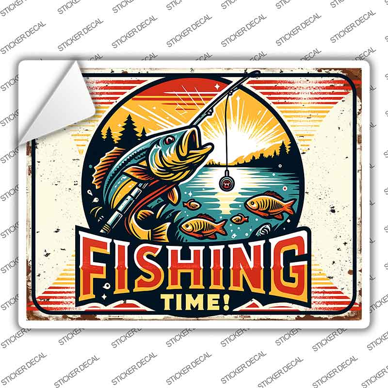 Fishing Time Novelty Rectangle Sticker Decal P-4466s