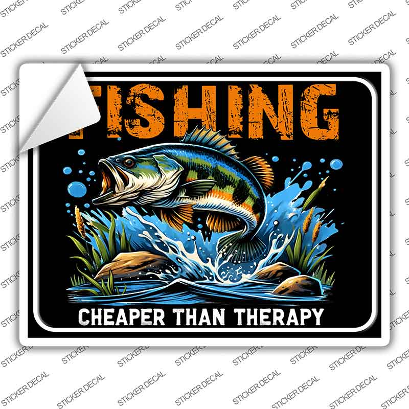 Fishing Cheaper Than Therapy Novelty Rectangle Sticker Decal P-4467s