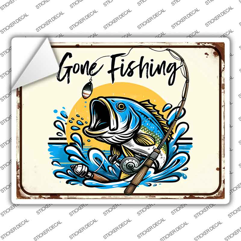 Gone Fishing Novelty Rectangle Sticker Decal P-4468s