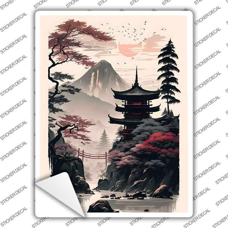 Japanese Pagoda Landscape Novelty Rectangle Sticker Decal P-4478s
