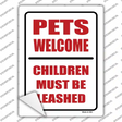 Pets Welcome Children Leashed Novelty Rectangle Sticker Decal Small