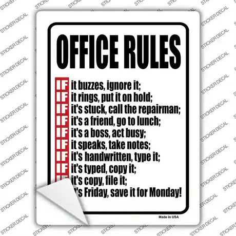 Office Rules Novelty Rectangle Sticker Decal