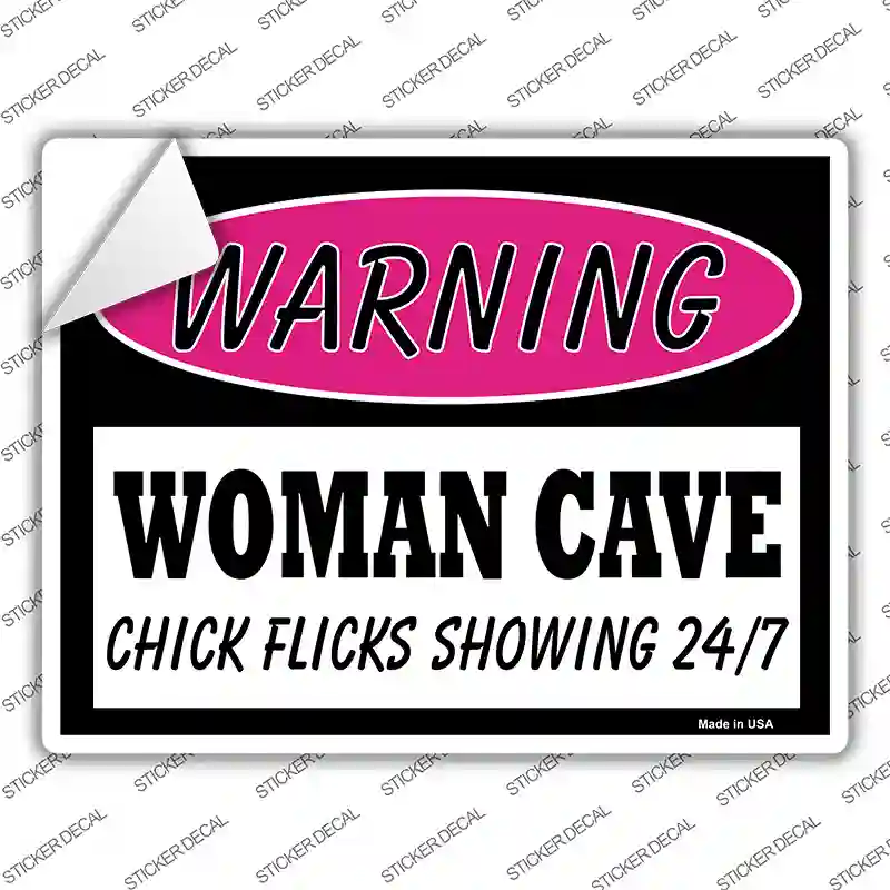 Woman Cave Chick Flicks Showing Novelty Rectangle Sticker Decal