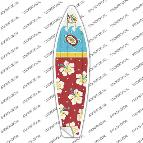 Sea Turtle With Hibiscus Flower Novelty Surfboard Sticker Decal Small