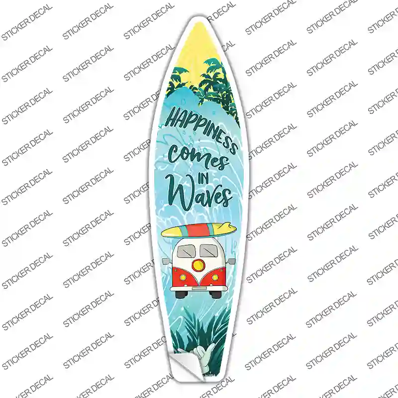 Happiness Comes in Waves Novelty Surfboard Sticker Decal