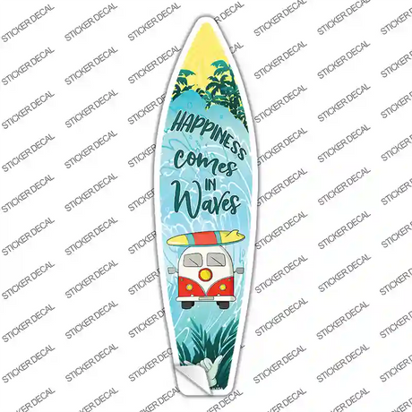 Happiness Comes in Waves Novelty Surfboard Sticker Decal Small