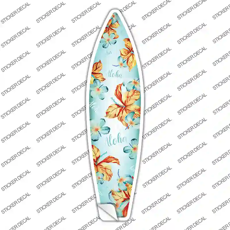 Aloha With Hibiscus Flowers Novelty Surfboard Sticker Decal Small