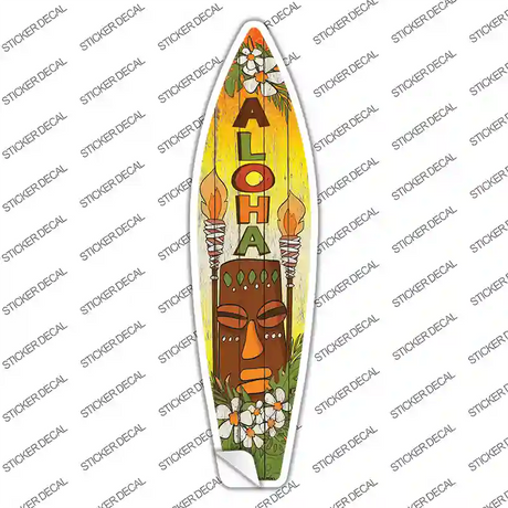 Aloha With Tiki Novelty Surfboard Sticker Decal Small