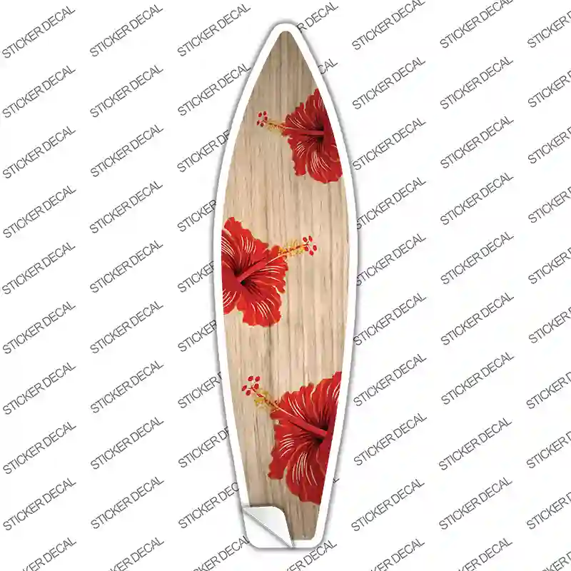 Red Hawaiian Flowers Novelty Surfboard Sticker Decal Small