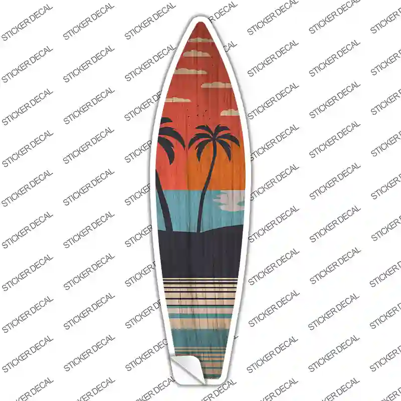 Twin Palm Trees Sunset Novelty Surfboard Sticker Decal