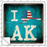 I Love Alaska Novelty Square Sticker Decal Small