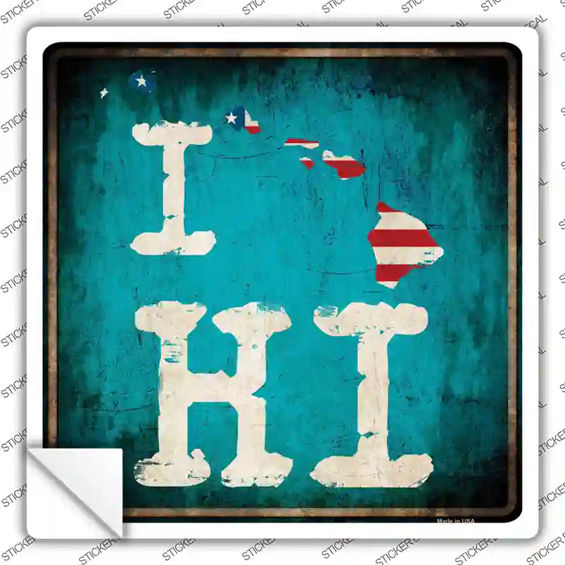 I Love Hawaii Novelty Square Sticker Decal