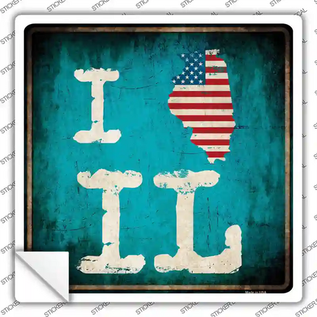 I Love Illinois Novelty Square Sticker Decal Small