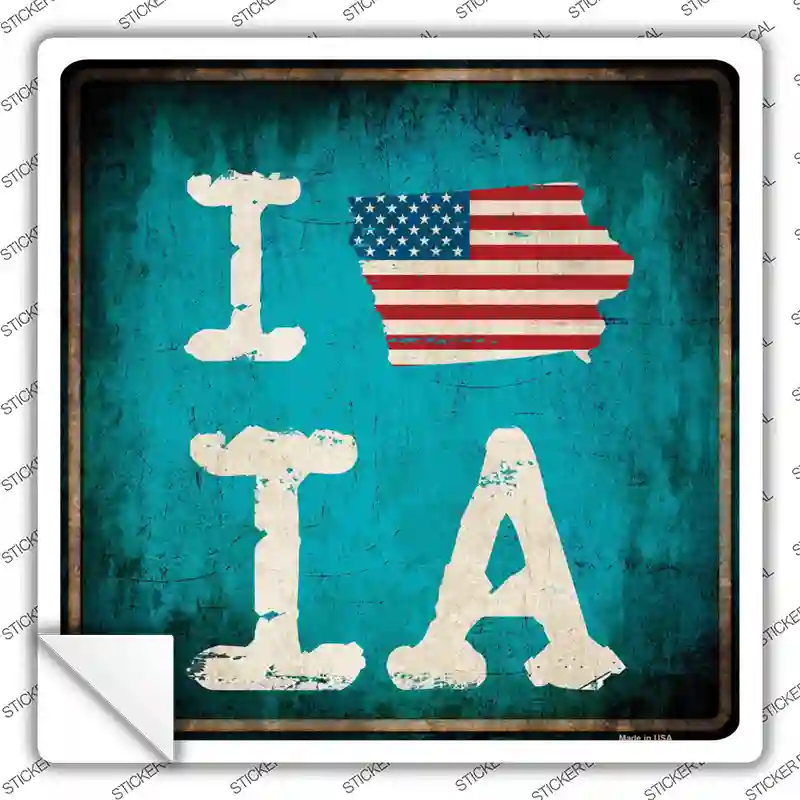 I Love Iowa Novelty Square Sticker Decal