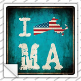 I Love Massachusetts Novelty Square Sticker Decal Small