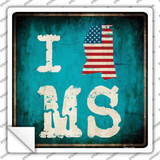 I Love Mississippi Novelty Square Sticker Decal Small