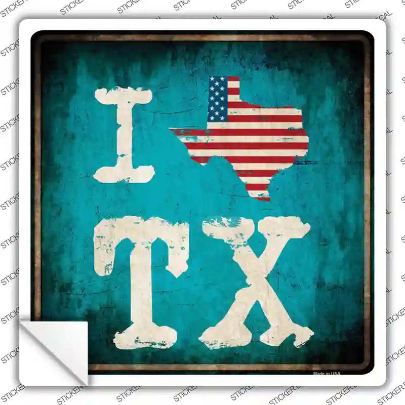 I Love Texas Novelty Square Sticker Decal Small