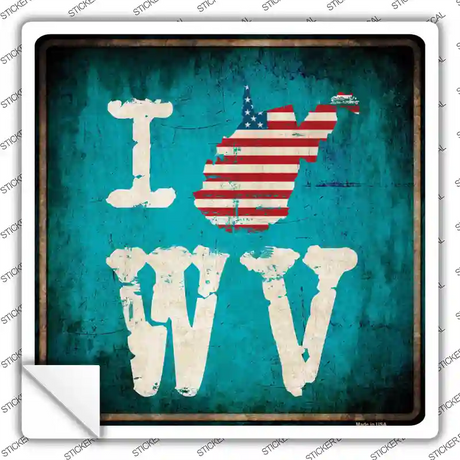 I Love West Virginia Novelty Square Sticker Decal Small