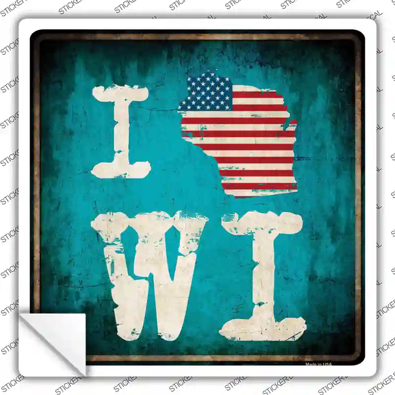 I Love Wisconsin Novelty Square Sticker Decal Small