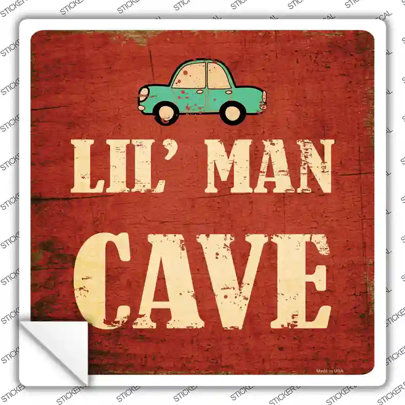 Lil Man Cave Novelty Square Sticker Decal Small