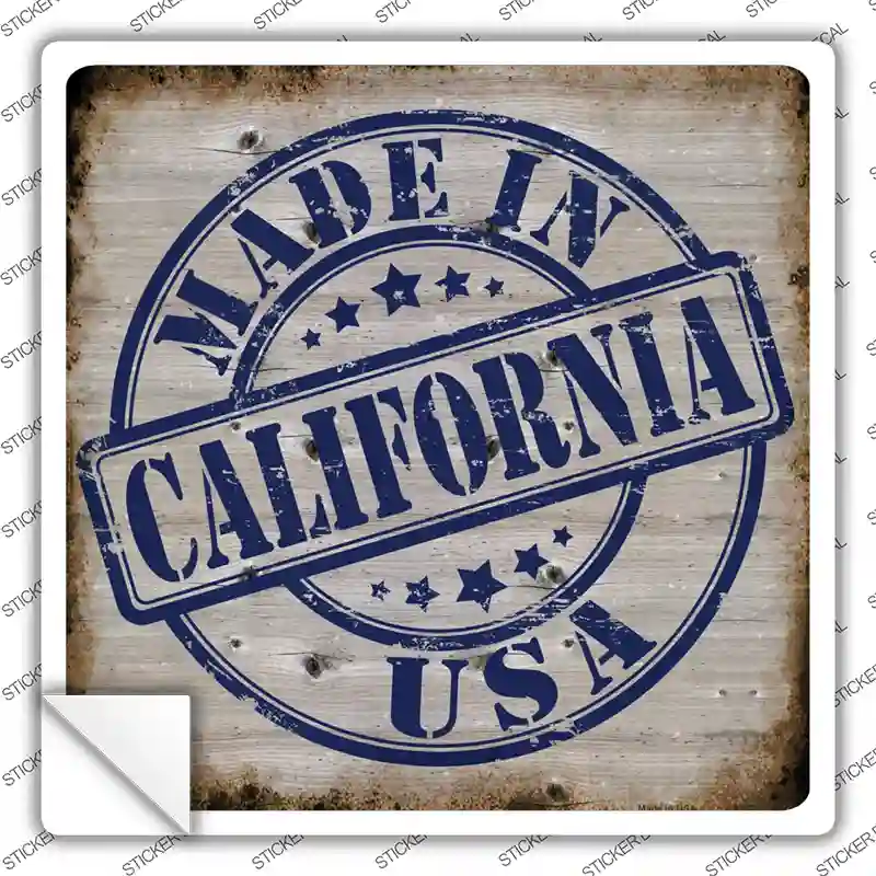 California Stamp On Wood Novelty Square Sticker Decal Small