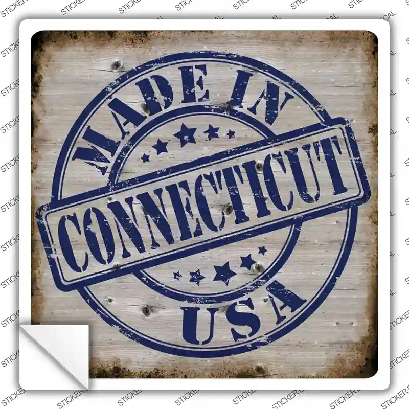 Connecticut Stamp On Wood Novelty Square Sticker Decal Small