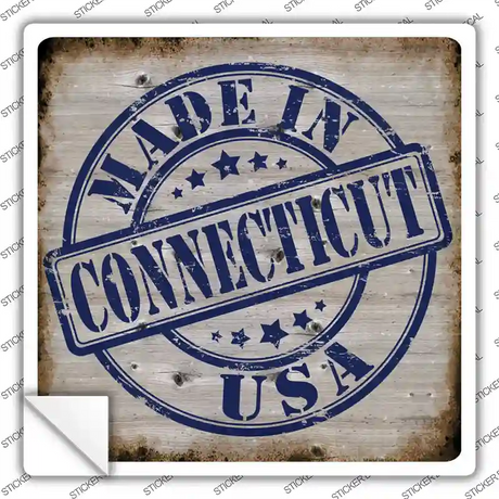 Connecticut Stamp On Wood Novelty Square Sticker Decal Small