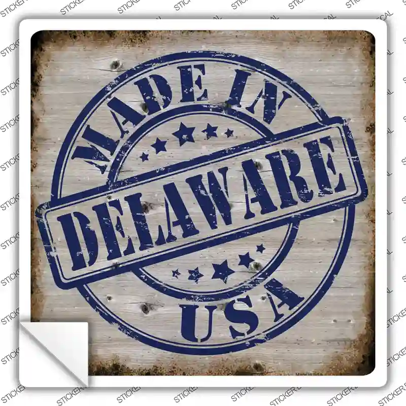 Delaware Stamp On Wood Novelty Square Sticker Decal Small