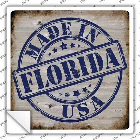 Florida Stamp On Wood Novelty Square Sticker Decal Small