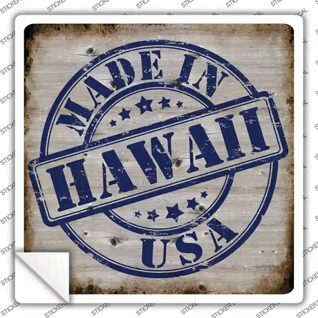 Hawaii Stamp On Wood Novelty Square Sticker Decal Small