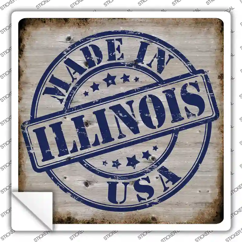 Illinois Stamp On Wood Novelty Square Sticker Decal Small