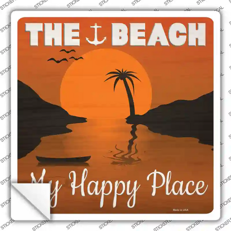 The Beach My Happy Place Novelty Square Sticker Decal Small