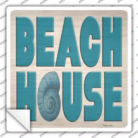 Beach House Seashell Novelty Square Sticker Decal Small