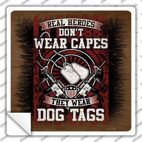 Heroes Wear Dog Tags Novelty Square Sticker Decal Small