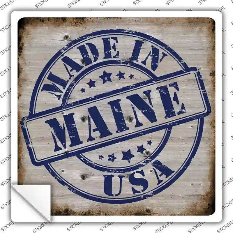 Maine Stamp On Wood Novelty Square Sticker Decal Small