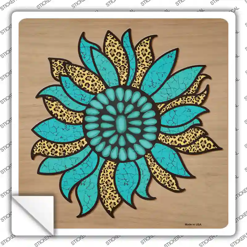 Turquoise Flower Novelty Square Sticker Decal | Smart Blonde