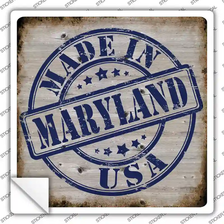 Maryland Stamp On Wood Novelty Square Sticker Decal Small