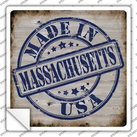 Massachusetts Stamp On Wood Novelty Square Sticker Decal Small