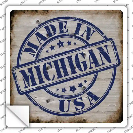 Michigan Stamp On Wood Novelty Square Sticker Decal Small