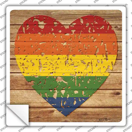 Distressed Heart Rainbow Novelty Square Sticker Decal Small