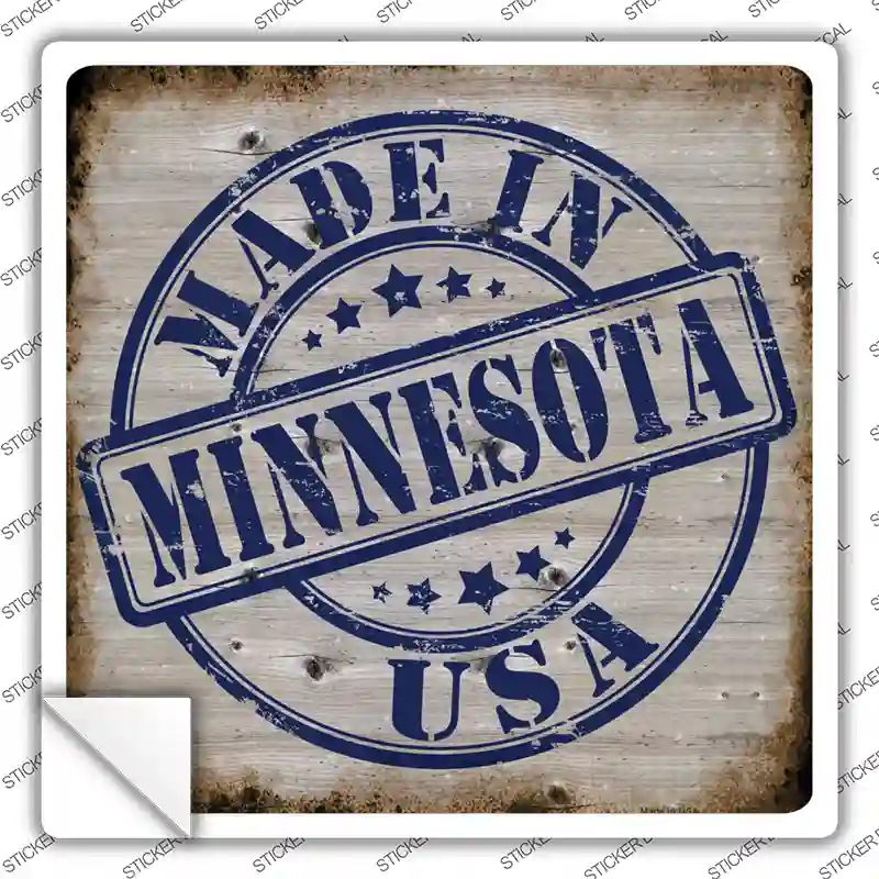 Minnesota Stamp On Wood Novelty Square Sticker Decal Small