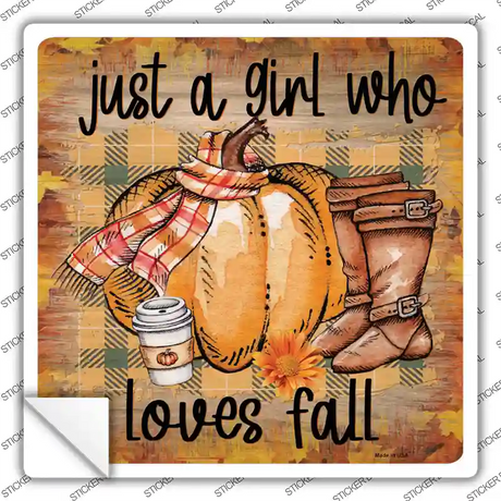 Loves Fall Novelty Square Sticker Decal Small