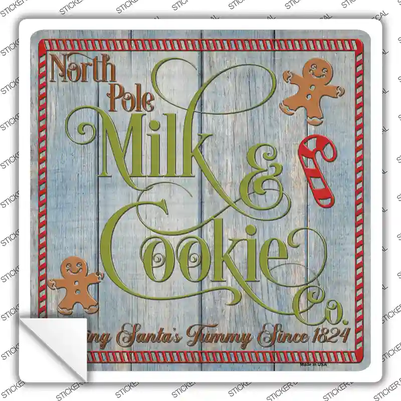 North Pole Milk and Cookie Co Novelty Square Sticker Decal Small