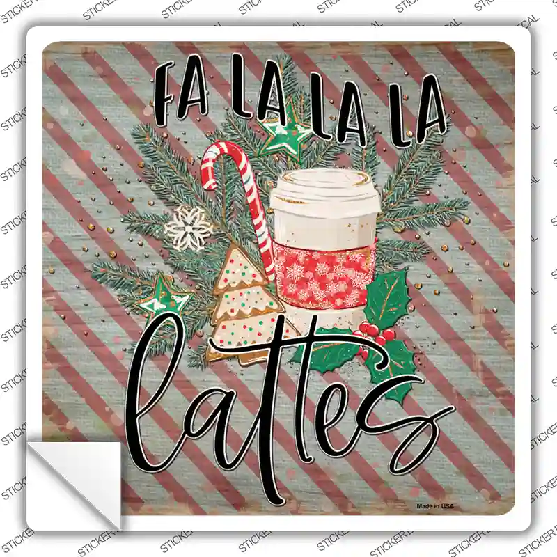 Fa La La La Lattes Novelty Square Sticker Decal Small