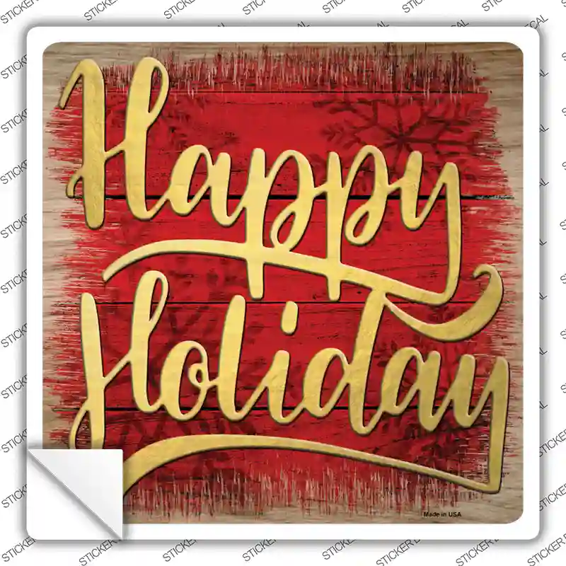 Happy Holiday Red Novelty Square Sticker Decal Small